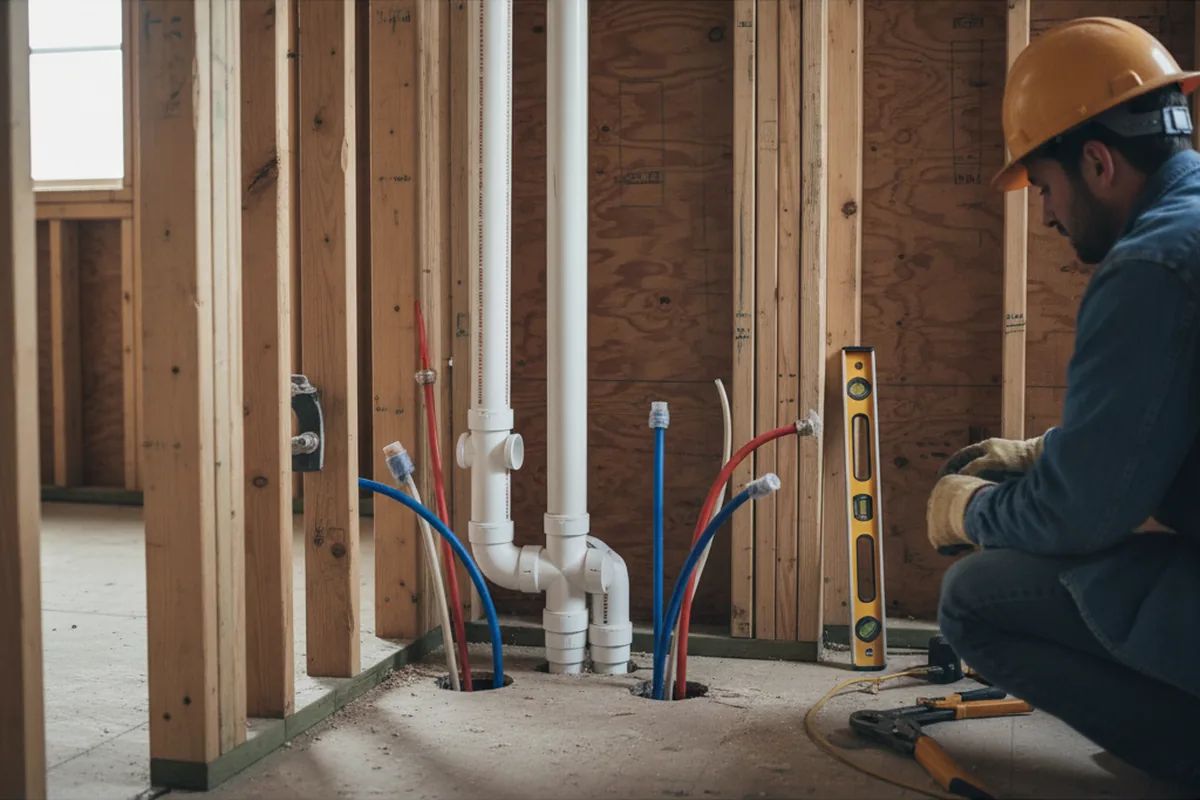 Drain and supply rough-in during Leak Detection in Roopville